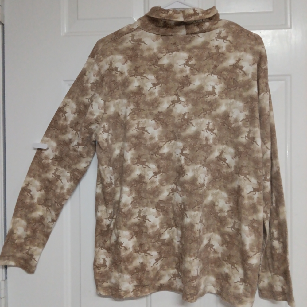 🦄Bobbie Brooks Reindeer Graphic Tan and Cream Cowl Neck Sweater XL